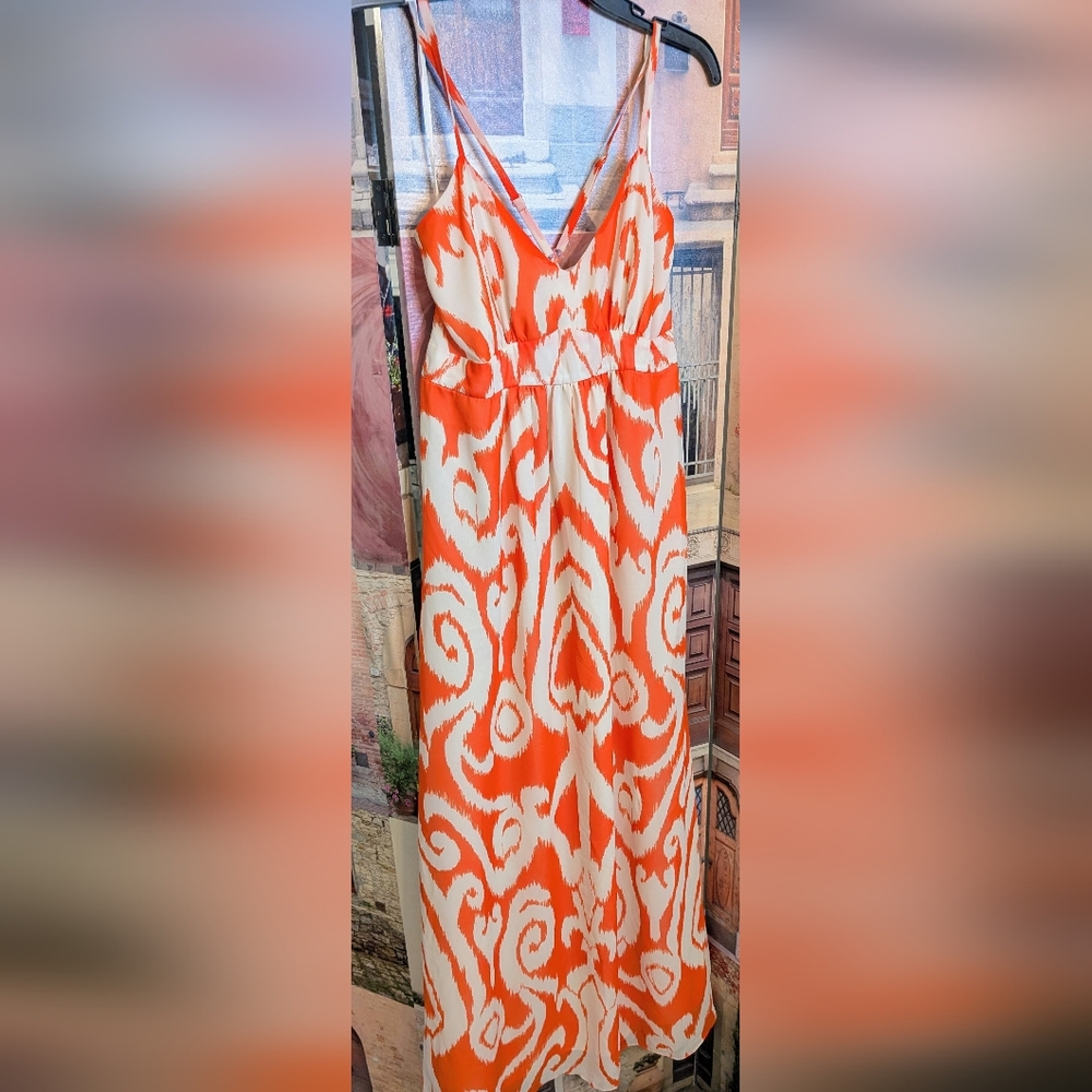 INC International Concepts Orange and White Maxi Dress NWOT